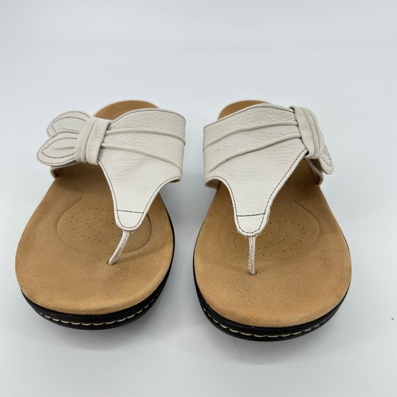 Clarks Collection White Leather Bow Thong Sandals‎ Women US 11 EU 42.5 Comfort - Picture 2 of 9